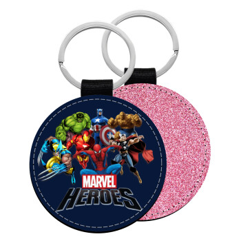 MARVEL heroes, Μπρελόκ Δερματίνη, στρογγυλό ΡΟΖ (5cm)