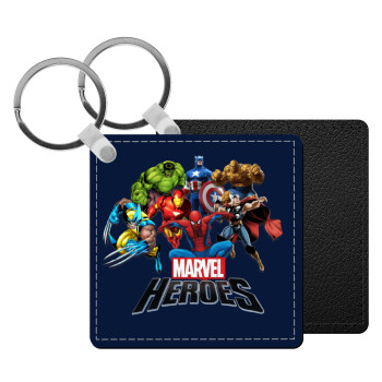 MARVEL heroes, Μπρελόκ Δερματίνη, τετράγωνο ΜΑΥΡΟ (5x5cm)