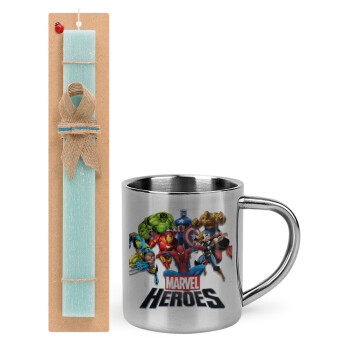 MARVEL heroes, Easter Set, metallic thermal cup (300ml) & aromatic flat Easter candle (30cm) (TURQUOISE)