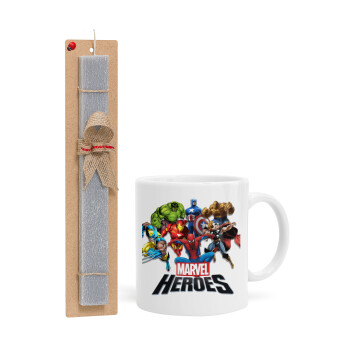 MARVEL heroes, Easter Set, Ceramic Cup (330ml) & Easter aromatic flat candle (30cm) (GRAY)
