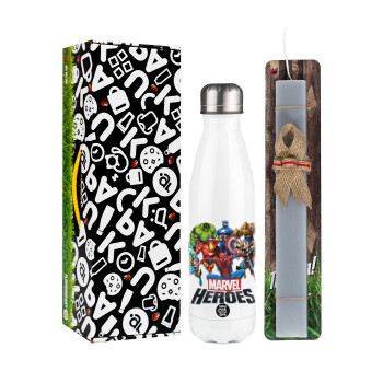 MARVEL heroes, Easter candle, metallic white thermos bottle (500ml) & aromatic flat candle (30cm) (GRAY)