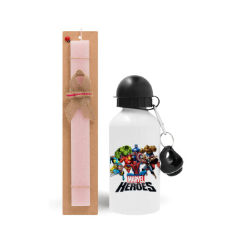 MARVEL heroes, Easter Set, metallic aluminum bottle (500ml) & aromatic flat Easter candle (30cm) (PINK)