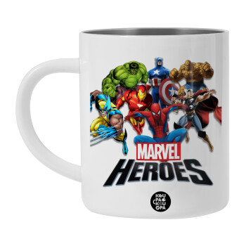 MARVEL heroes, Λευκή Ανοξείδωτη Μεταλλική Κούπα 450ml - Διπλού Τοιχώματος 