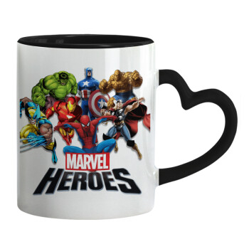 MARVEL heroes, Mug heart black handle, ceramic, 330ml