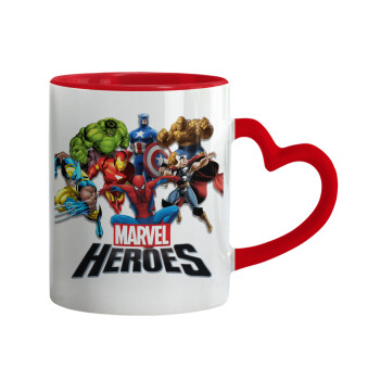 MARVEL heroes, Mug heart red handle, ceramic, 330ml