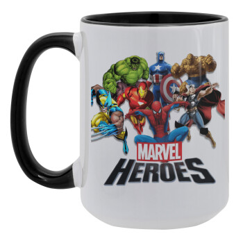 MARVEL heroes, Κούπα Mega 15oz, κεραμική Μαύρη, 450ml