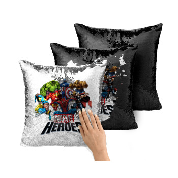 MARVEL heroes, Μαξιλάρι καναπέ Μαγικό Μαύρο με πούλιες 40x40cm περιέχεται το γέμισμα