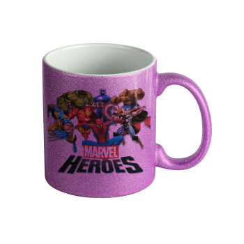 MARVEL heroes, Κούπα Μωβ Glitter που γυαλίζει, κεραμική, 330ml