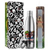 Easter Set, metallic stainless thermos flask (500ml) & scented flat Easter candle (30cm) (GRAY)