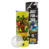 Neon Yellow Travel Tumbler θερμό, μεταλλικό καλαμάκι(Ανωξείδωτο 304 Food grade, BPA free, 600ml)