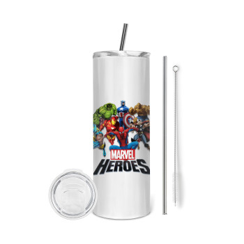 MARVEL heroes, Eco friendly stainless steel tumbler 600ml, with metal straw & cleaning brush