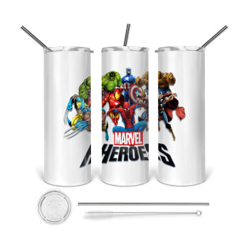 MARVEL heroes, 360 Eco friendly stainless steel tumbler 600ml, with metal straw & cleaning brush