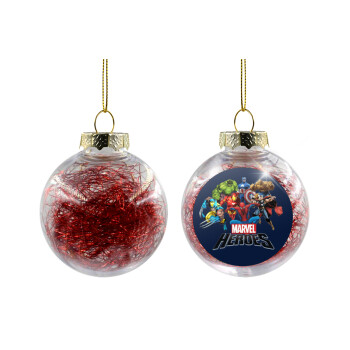 MARVEL heroes, Χριστουγεννιάτικη μπάλα δένδρου διάφανη με κόκκινο γέμισμα 8cm