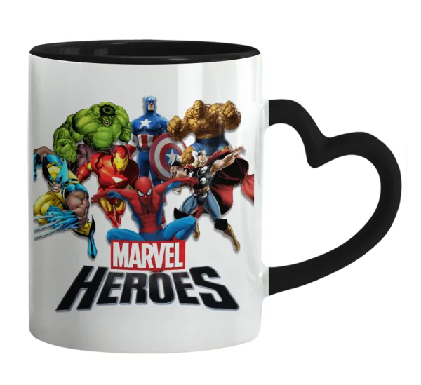 MARVEL heroes — Mug heart black handle, ceramic, 330ml