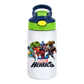 MARVEL heroes, Παιδικό παγούρι θερμό, ανοξείδωτο, με καλαμάκι ασφαλείας, πράσινο/μπλε (350ml)