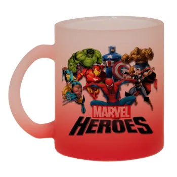 MARVEL heroes, Κούπα γυάλινη δίχρωμη με βάση το κόκκινο ματ, 330ml