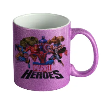 MARVEL heroes, Κούπα Μωβ Glitter που γυαλίζει, κεραμική, 330ml