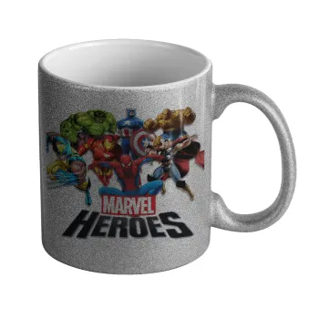 MARVEL heroes, Κούπα Ασημένια Glitter που γυαλίζει, κεραμική, 330ml