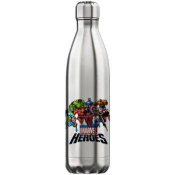 MARVEL heroes, Μεταλλικό παγούρι θερμός Inox (Stainless steel), διπλού τοιχώματος, 750ml