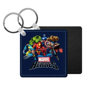 MARVEL heroes, Μπρελόκ Δερματίνη, τετράγωνο ΜΑΥΡΟ (5x5cm)