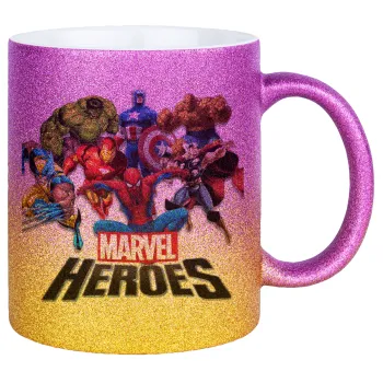 MARVEL heroes, Κούπα Χρυσή/Ροζ Glitter, κεραμική, 330ml
