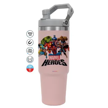MARVEL heroes, ΡΟΖ χρώματος Θερμός Ανοξείδωτο 890ml (30oz) με χερούλι