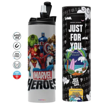 MARVEL heroes, Tumbler ποτήρι θερμό ΓΚΡΙ από ανοξείδωτο ατσάλι 600ml