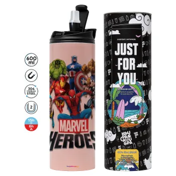 MARVEL heroes, Tumbler ποτήρι θερμό ΡΟΖ από ανοξείδωτο ατσάλι 600ml