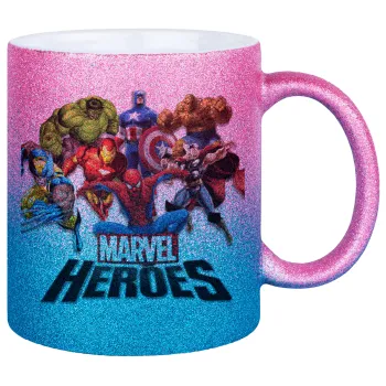 MARVEL heroes, Κούπα Χρυσή/Μπλε Glitter, κεραμική, 330ml