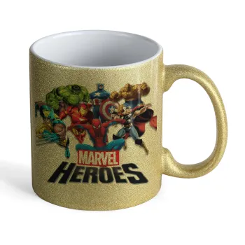 MARVEL heroes, Κούπα Χρυσή Glitter που γυαλίζει, κεραμική, 330ml