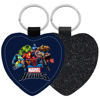 MARVEL heroes, Μπρελόκ PU δερμάτινο glitter καρδιά ΜΑΥΡΟ