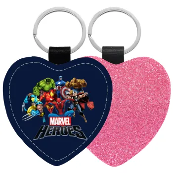 MARVEL heroes, Μπρελόκ PU δερμάτινο glitter καρδιά ΡΟΖ