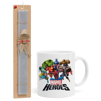 MARVEL heroes, Πασχαλινή Λαμπάδα με Κούπα κεραμική (330ml) & κερί αρωματικό πλακέ (30cm) (ΓΚΡΙ)