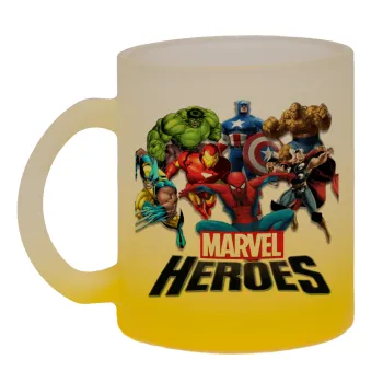MARVEL heroes, Κούπα γυάλινη δίχρωμη με βάση το κίτρινο ματ, 330ml