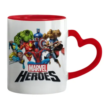 MARVEL heroes, Κούπα καρδιά χερούλι κόκκινη, κεραμική, 330ml
