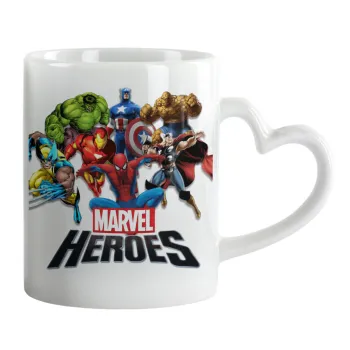 MARVEL heroes, Κούπα καρδιά χερούλι λευκή, κεραμική, 330ml