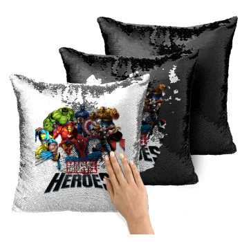 MARVEL heroes, Μαξιλάρι καναπέ Μαγικό Μαύρο με πούλιες 40x40cm περιέχεται το γέμισμα
