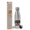 Easter Set, metallic Inox water bottle (750ml) & aromatic flat Easter candle (30cm) (GRAY)