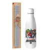 Easter Set, metallic stainless thermos bottle (500ml) & scented flat Easter candle (30cm) (GRAY)