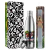 Easter Set, metallic stainless thermos flask (500ml) & scented flat Easter candle (30cm) (GRAY)