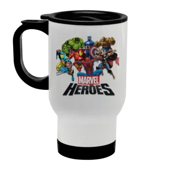 MARVEL heroes, Stainless steel travel mug with lid, double wall white 450ml