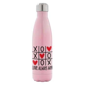 Love always win, Metal mug thermos Pink Iridiscent (Stainless steel), double wall, 500ml