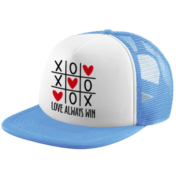Love always win, Καπέλο Soft Trucker με Δίχτυ Γαλάζιο/Λευκό
