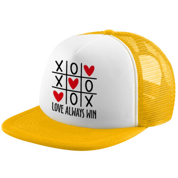 Love always win, Καπέλο Soft Trucker με Δίχτυ Κίτρινο/White 