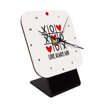 Love always win, Quartz Wooden table clock with hands (10cm)