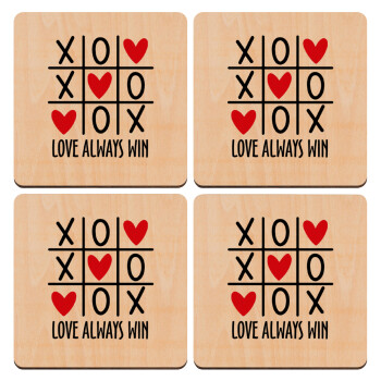 Love always win, ΣΕΤ x4 Σουβέρ ξύλινα τετράγωνα plywood (9cm)
