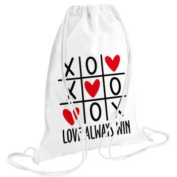 Love always win, Τσάντα πλάτης πουγκί GYMBAG λευκή (28x40cm)