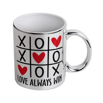 Love always win, Mug ceramic, silver mirror, 330ml