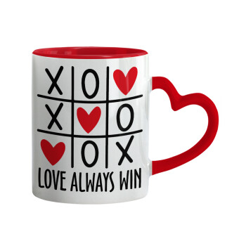 Love always win, Mug heart red handle, ceramic, 330ml