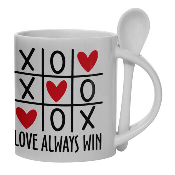 Love always win, Ceramic coffee mug with Spoon, 330ml (1pcs)